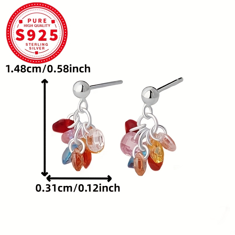 Women's S925 Colorful Round Synthetic Zirconia Stud Earrings